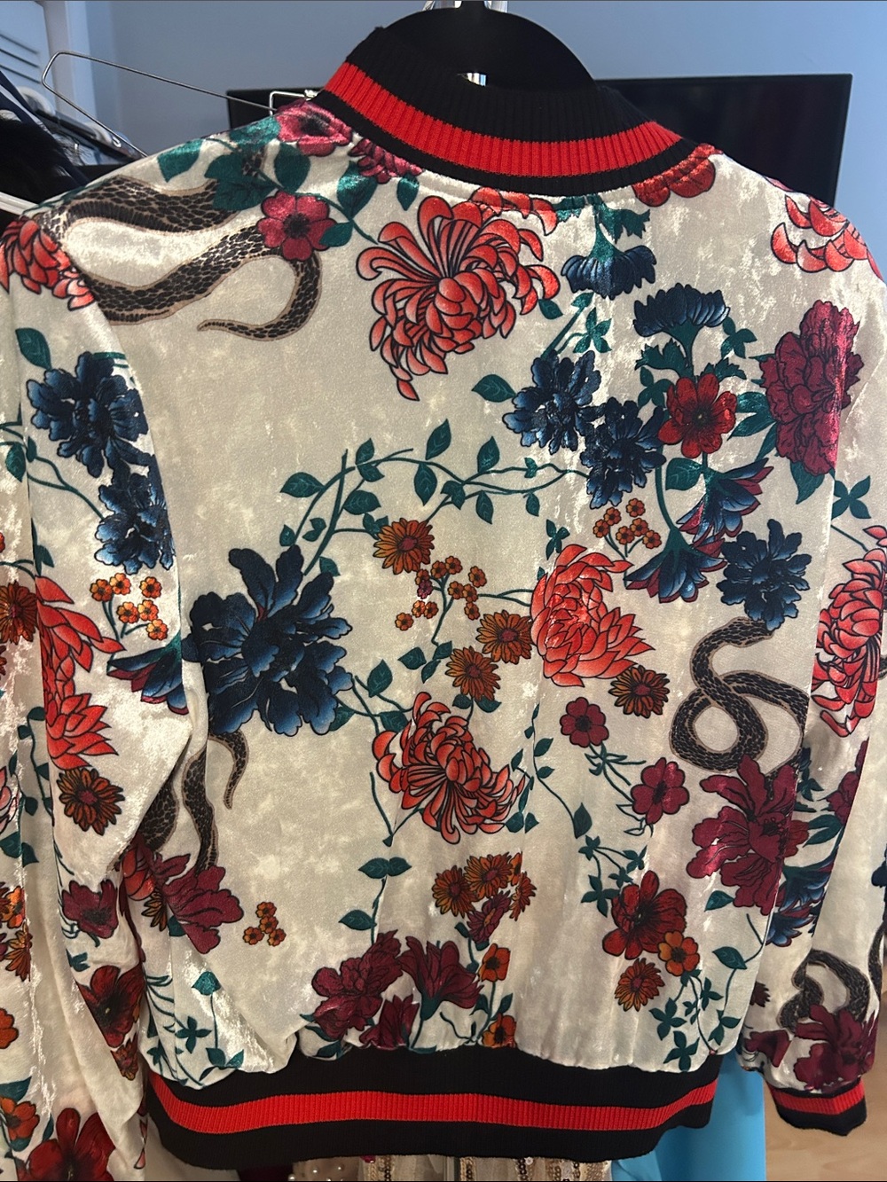 Floral Satin Bomber Jacket - Cream / Multi - Picture 2 of 4